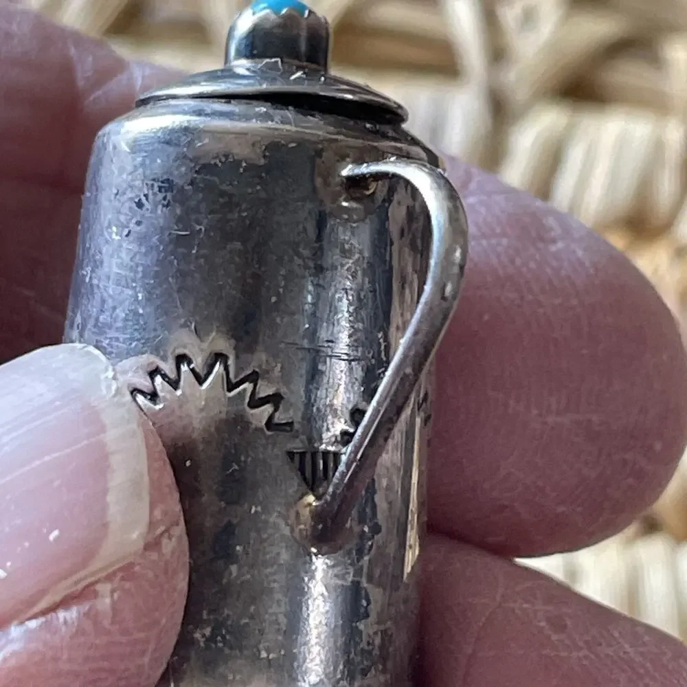 Miniature Turquoise Sterling Silver Water Kettle by Elizabeth Margret Whitman